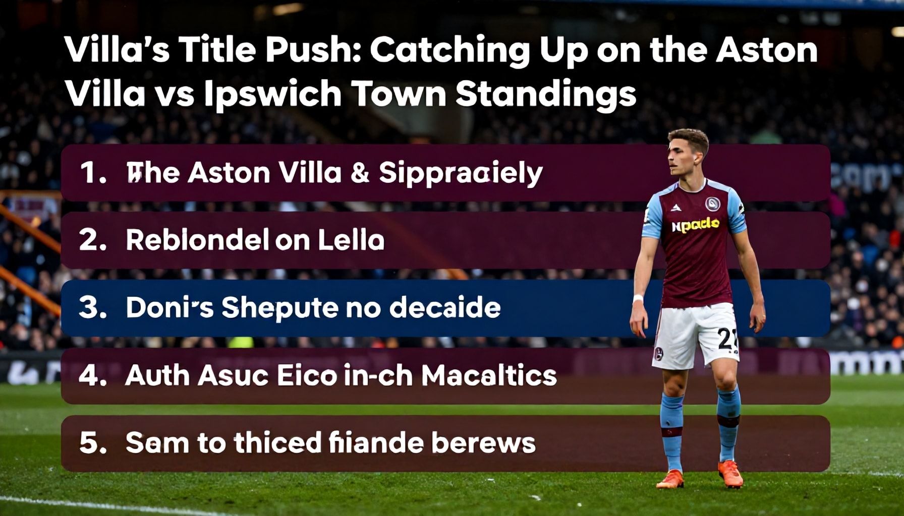 Here are five subheading options for the topic 'Villa's Title Push: Catching Up on the Aston Villa vs Ipswich Town Standings':